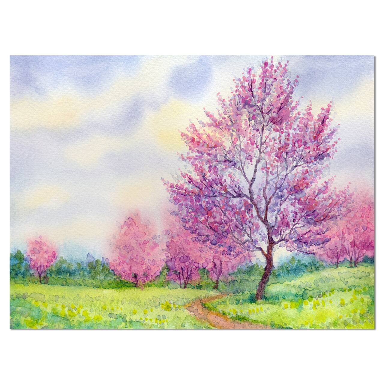 Designart - Purple Spring Landscape - Floral Art Canvas Print